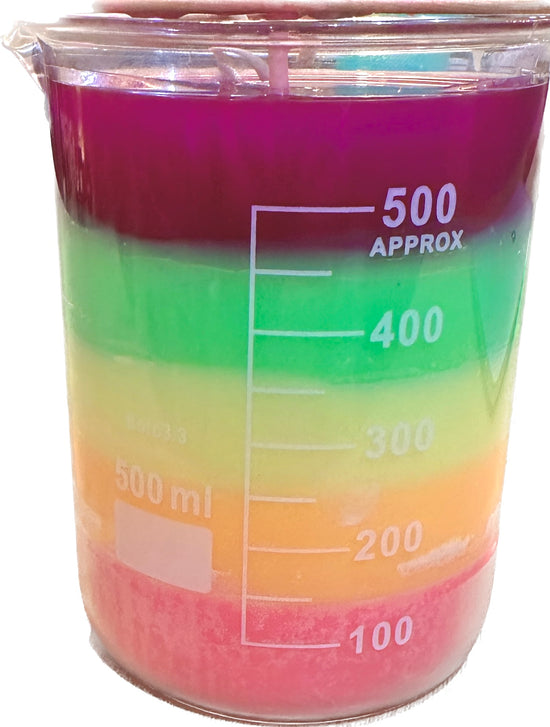 neon scented candle with neon colored layers