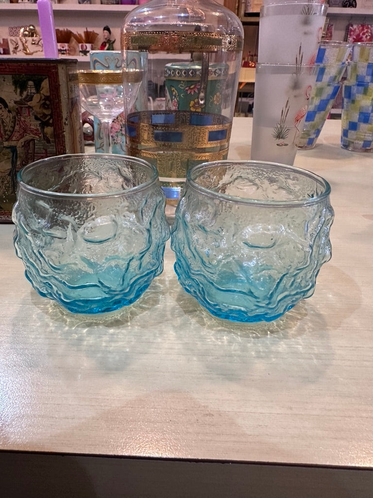 Vintage Set of 2 Crinkle Glass