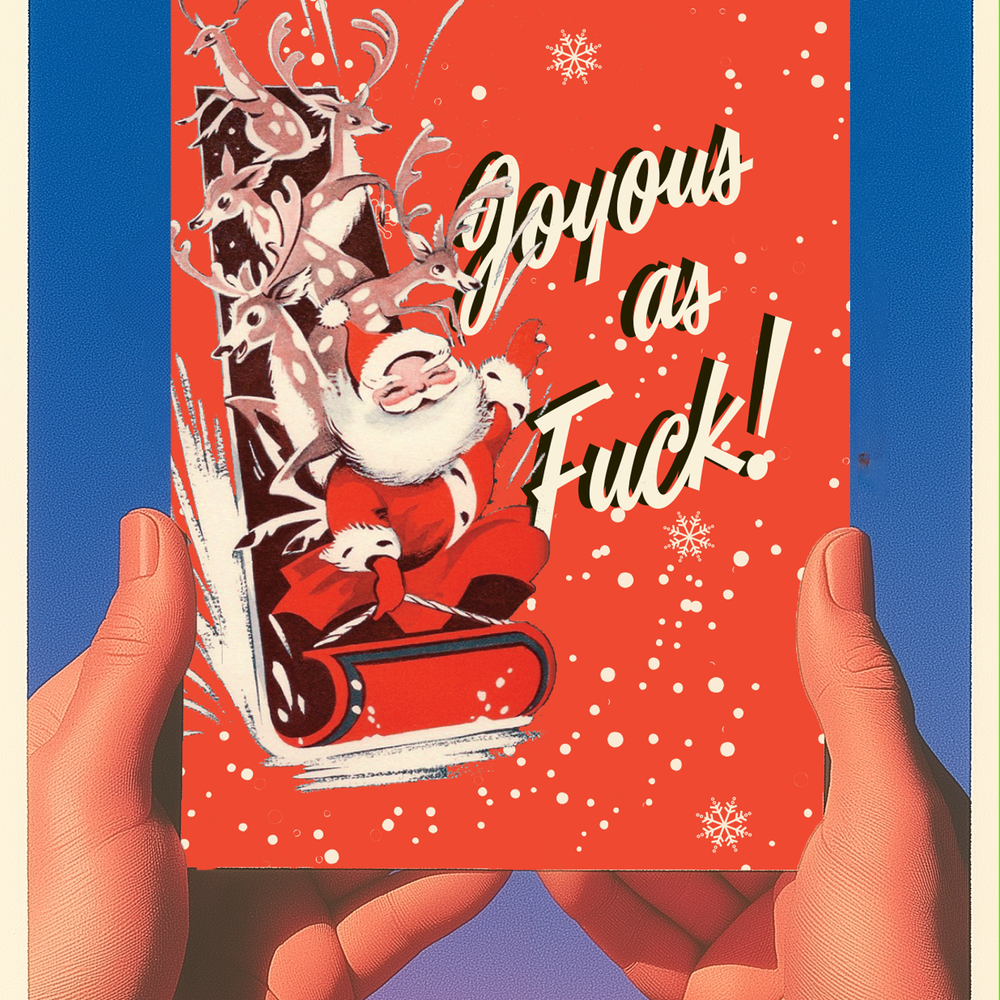 JOYOUS A FK Santa christmas card