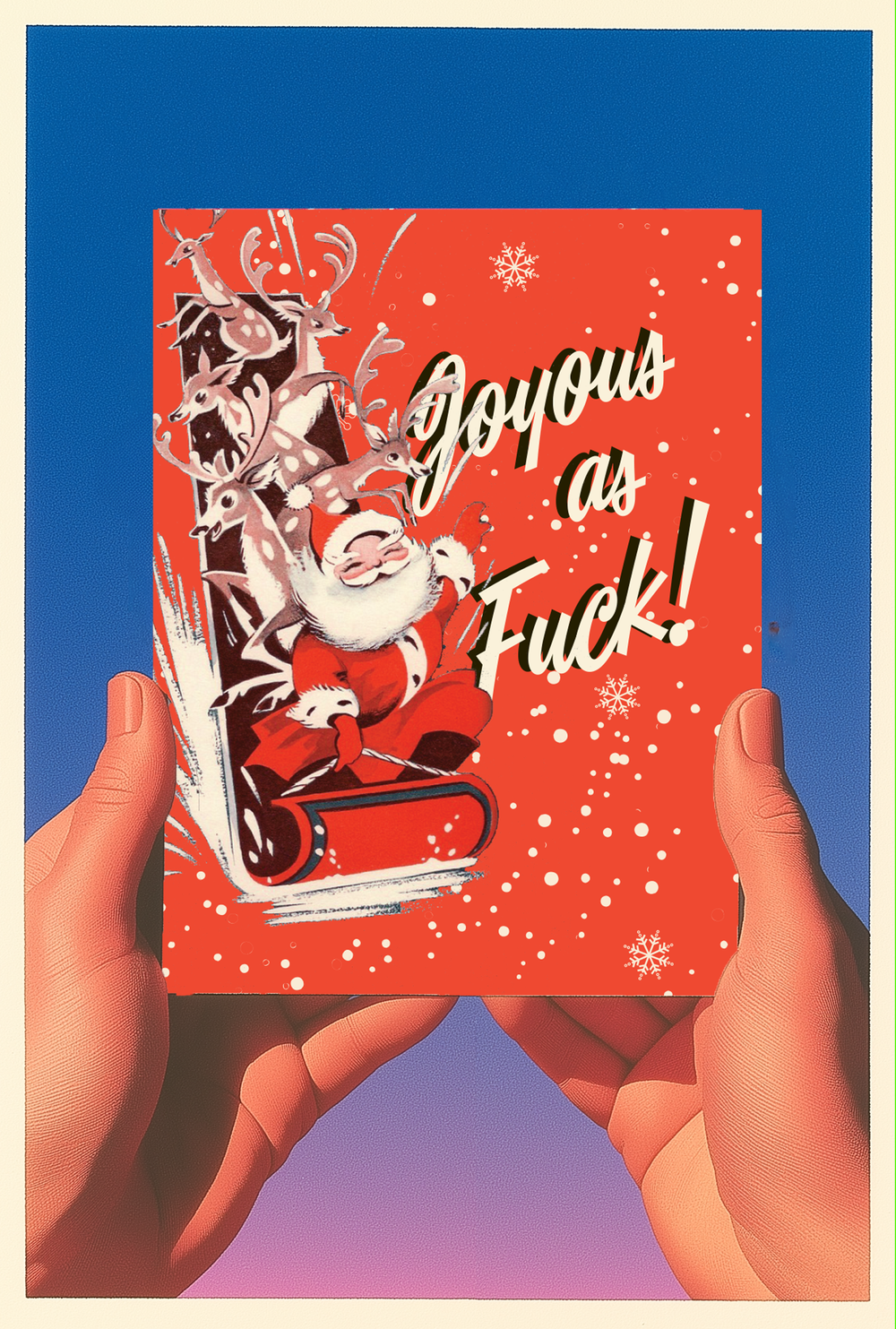 JOYOUS A FK Santa christmas card