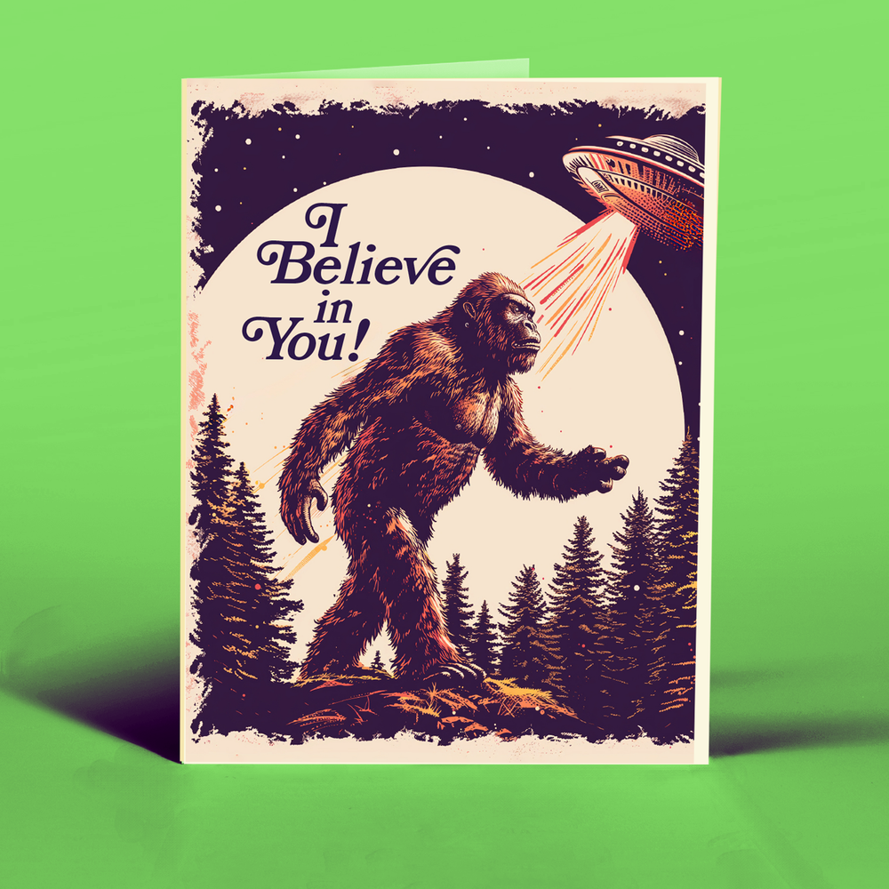 
                      
                        YETI BELIEVES! funny greeting. card
                      
                    