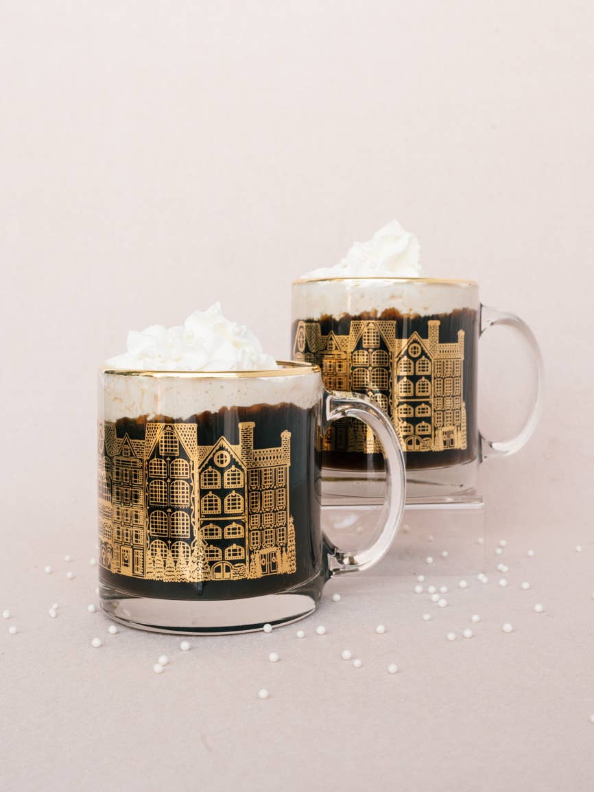 Winter Village Gold Clear Glass Mug