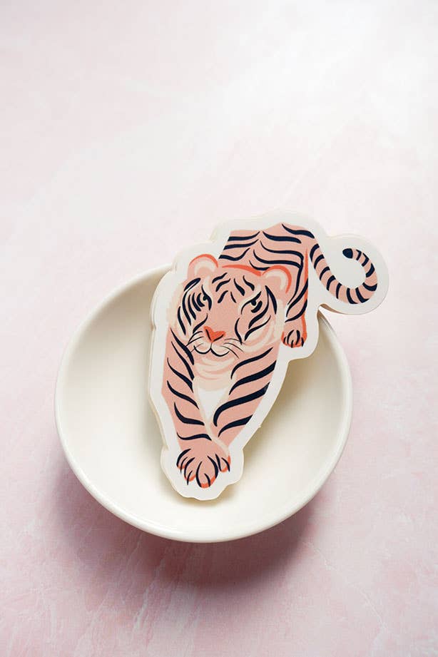 Tiger Illustrated Pink Sticker