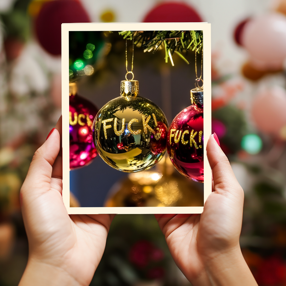 "FUCK!" ornaments swearing Christmas card