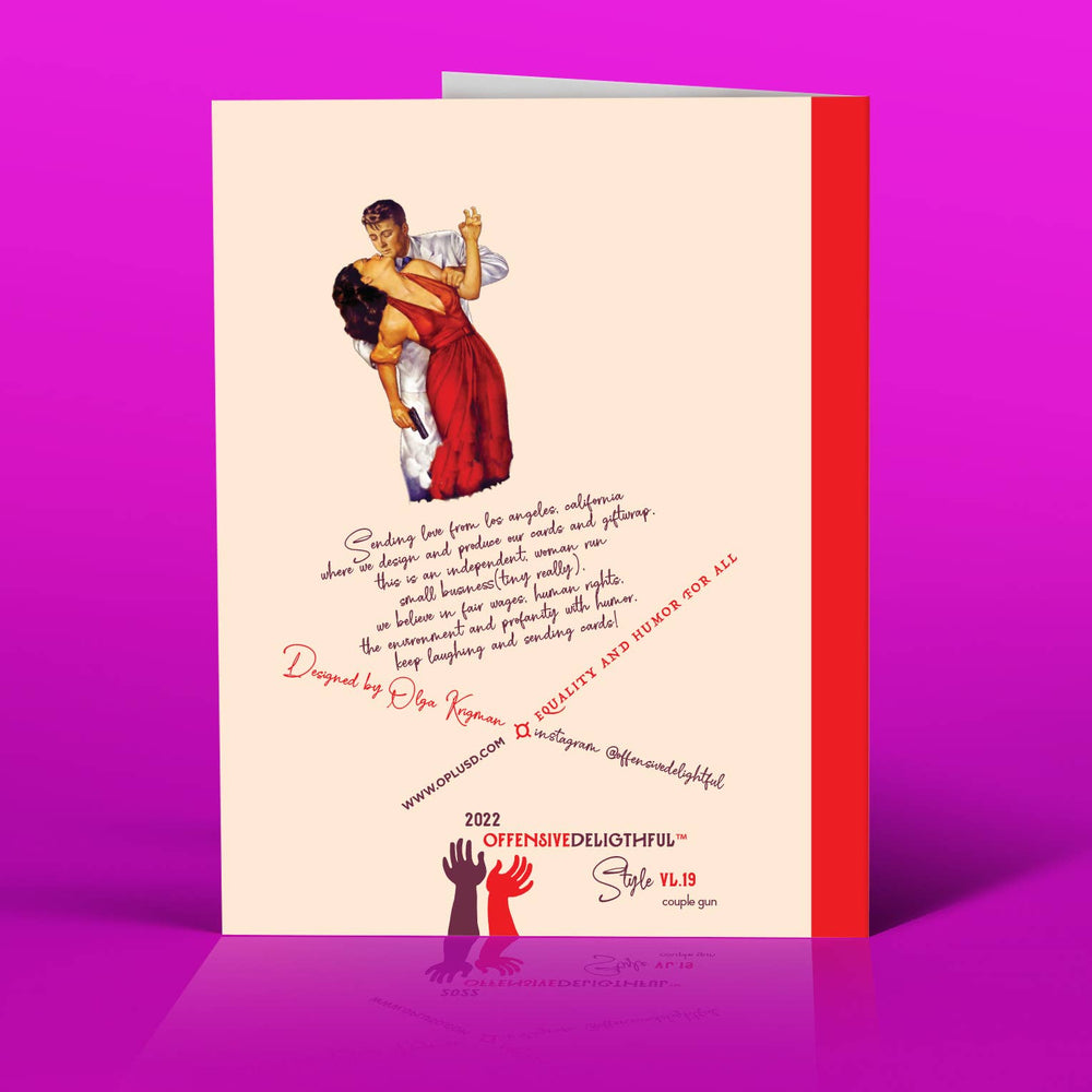 
                      
                        RED DRESS and GUN valentine card
                      
                    