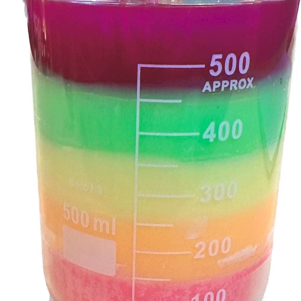 neon scented candle with neon colored layers