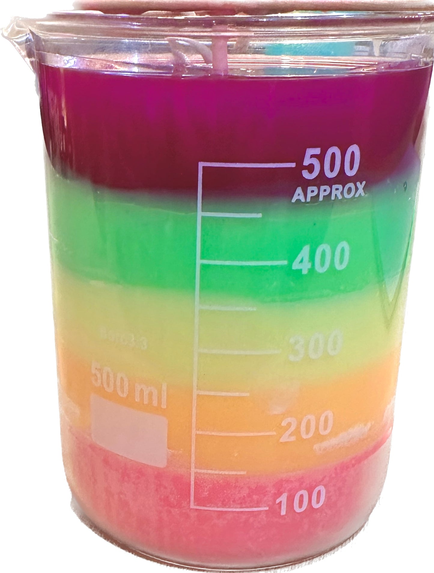 neon scented candle with neon colored layers