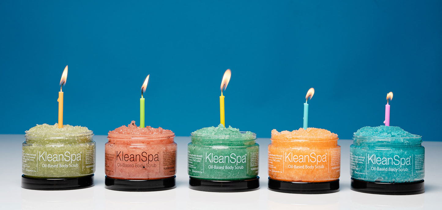 sugar scrubs with a birthday candle in each scrub - great for gifting!