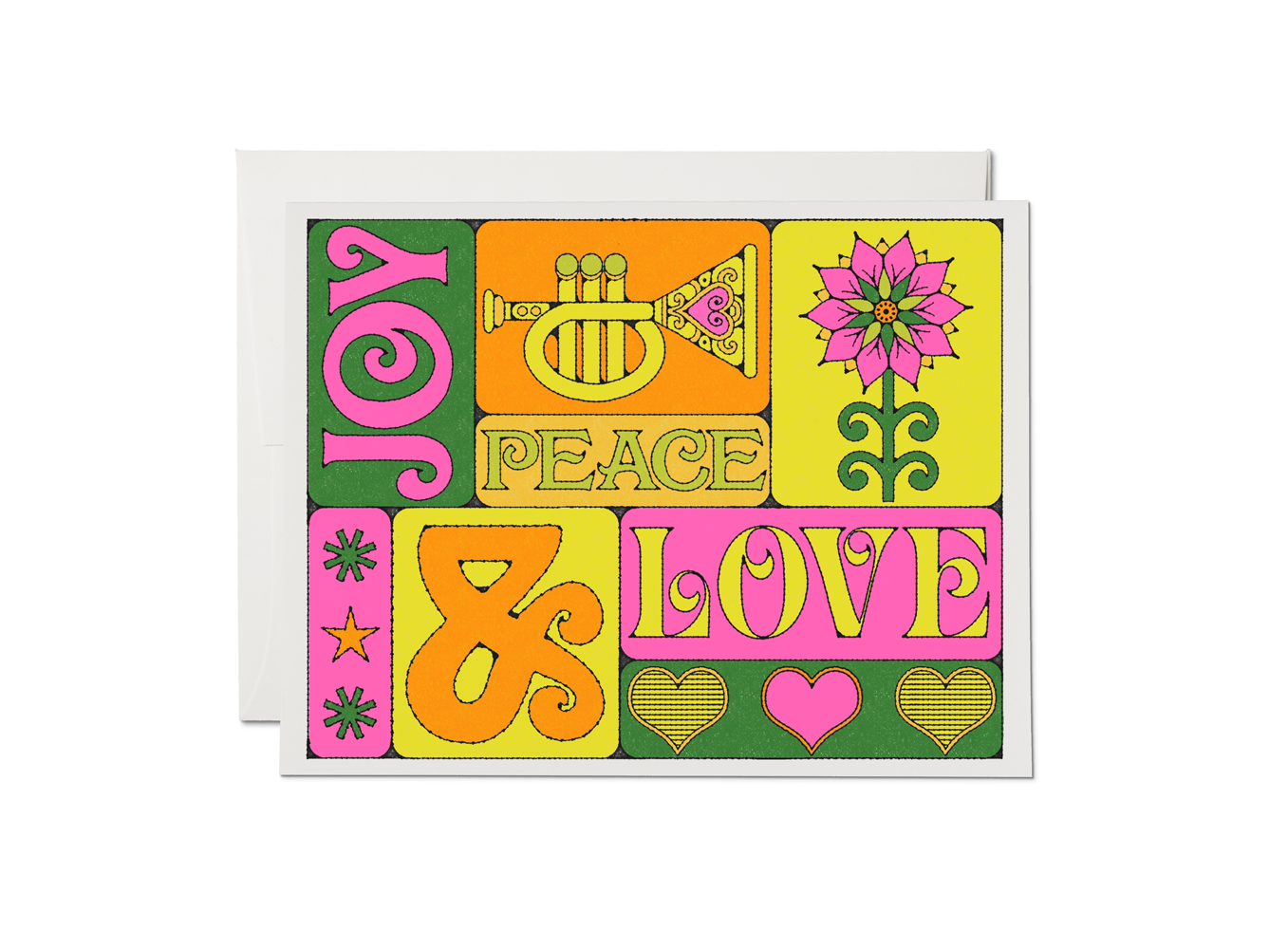 Red Cap Cards - Peace, Love, Joy holiday greeting card